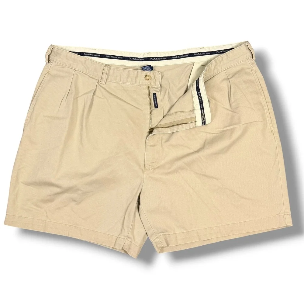 Vintage Polo Ralph‎ Lauren Andrew Chino Short Men 42 Tan Pleated Cotton Classic
